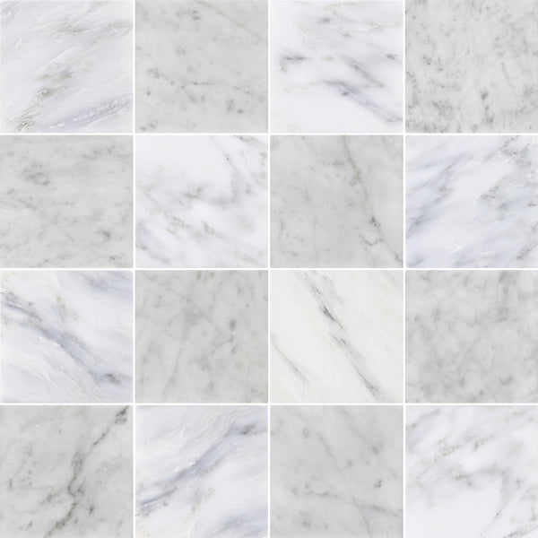 Pearl White & Bianco Carrara 4" Checkerboard Honed