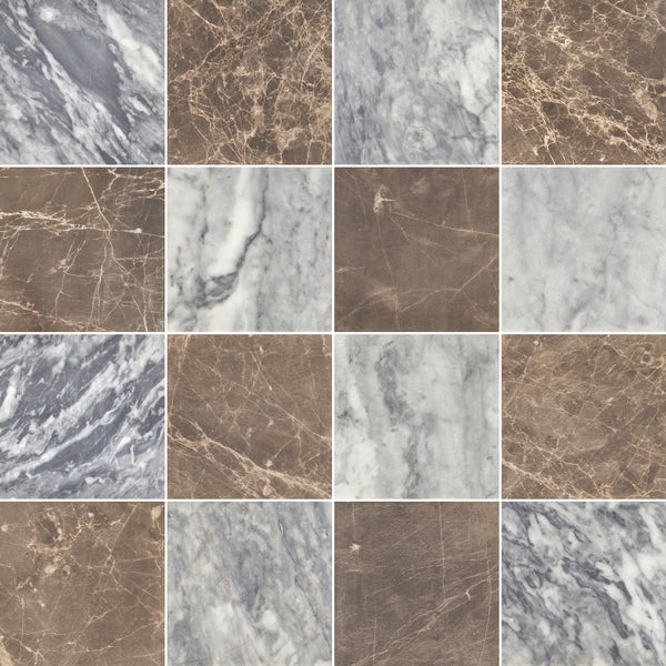 Bardiglio Nuvolato & Espresso 4" Checkerboard Honed