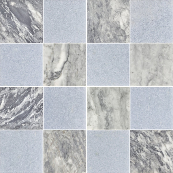 Bardiglio Nuvolato & Blue Celeste 4" Checkerboard Honed