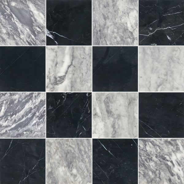Bardiglio Nuvolato & Black Marble 4" Checkerboard Honed