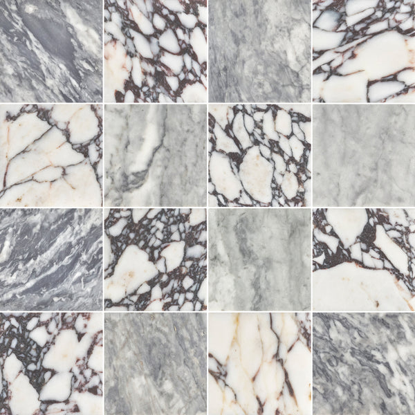 Bardiglio Nuvolato & Bianco Violetta 4" Checkerboard Honed