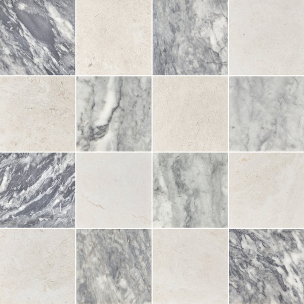 Bardiglio Nuvolato & Alba Nova 4" Checkerboard Honed