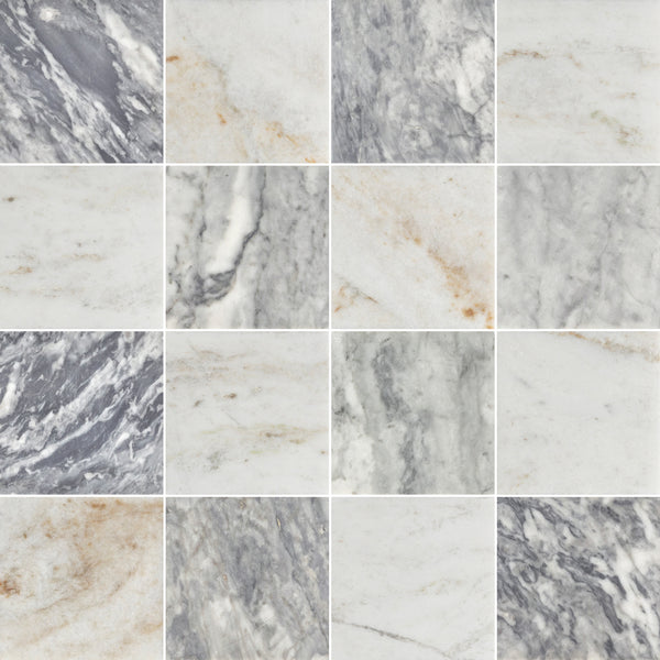 Bardiglio Nuvolato & Bianco Oro 4" Checkerboard Honed