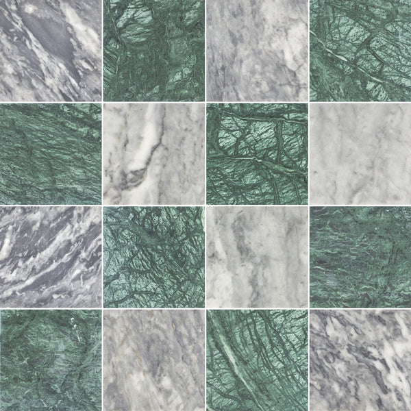 Bardiglio Nuvolato & Notte Verde 4" Checkerboard Honed