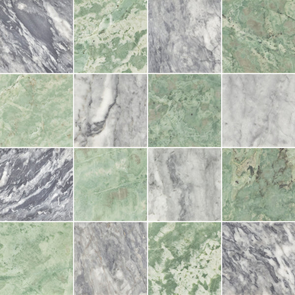 Bardiglio Nuvolato & Emerald Green 4" Checkerboard Honed