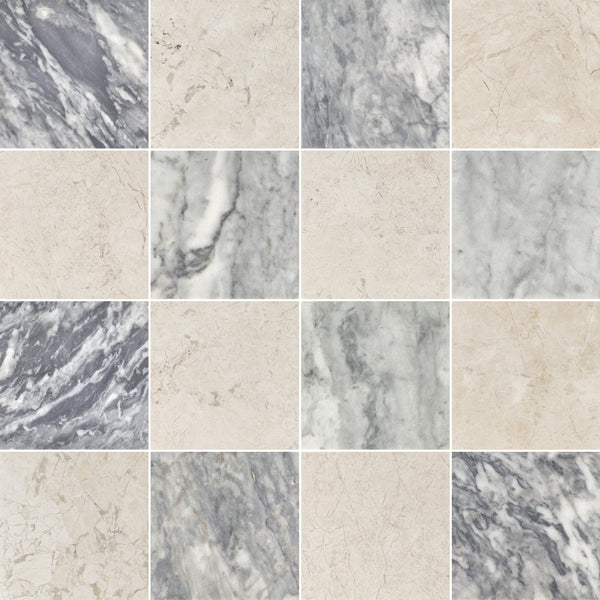 Bardiglio Nuvolato & Vanilla Royale 4" Checkerboard Honed