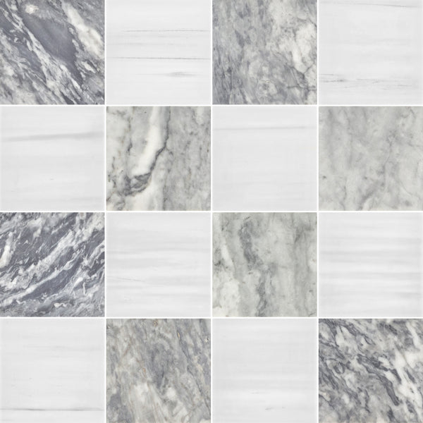 Bardiglio Nuvolato & Dolomite 4" Checkerboard Honed