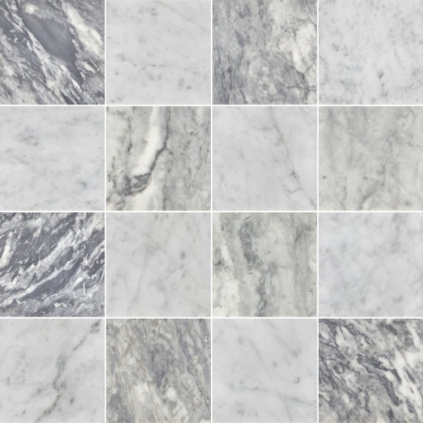 Bardiglio Nuvolato & Bianco Carrara 4" Checkerboard Honed