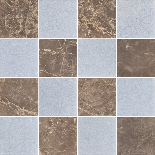 Espresso & Blue Celeste 4" Checkerboard Honed