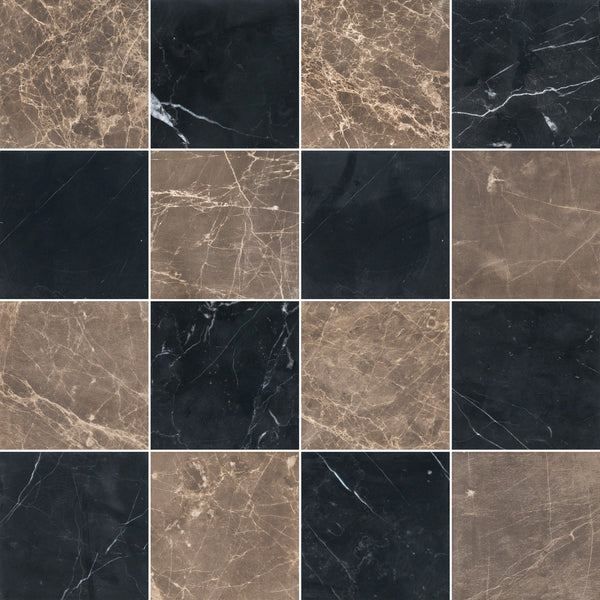 Espresso & Black Marble 4" Checkerboard Honed