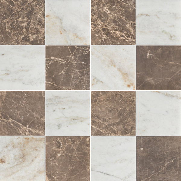 Espresso & Bianco Oro 4" Checkerboard Honed