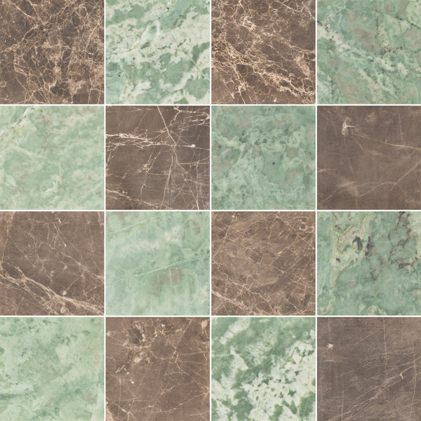 Espresso & Emerald Green 4" Checkerboard Honed