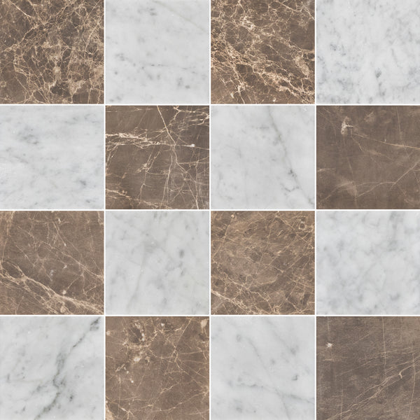 Espresso & Bianco Carrara 4" Checkerboard Honed