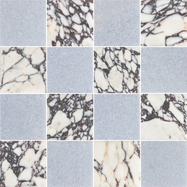 Blue Celeste & Bianco Violetta 4" Checkerboard Honed