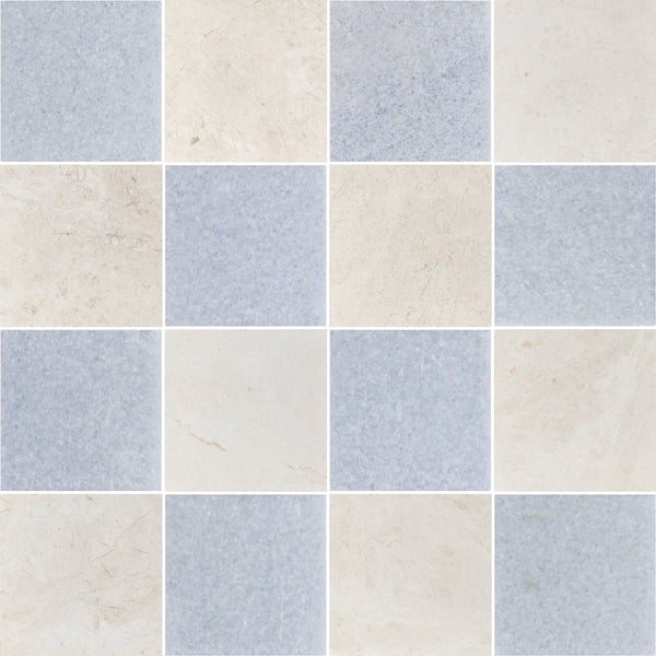 Blue Celeste & Alba Nova 4" Checkerboard Honed