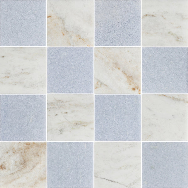 Blue Celeste & Bianco Oro 4" Checkerboard Honed