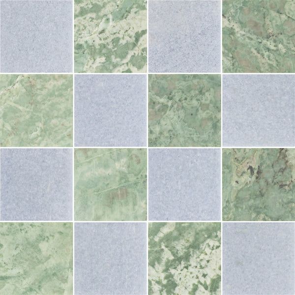 Blue Celeste & Emerald Green 4" Checkerboard Honed