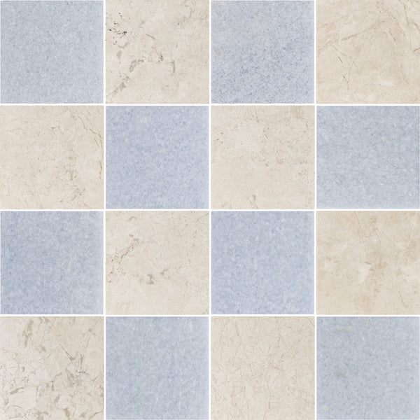 Blue Celeste & Vanilla Royale 4" Checkerboard Honed