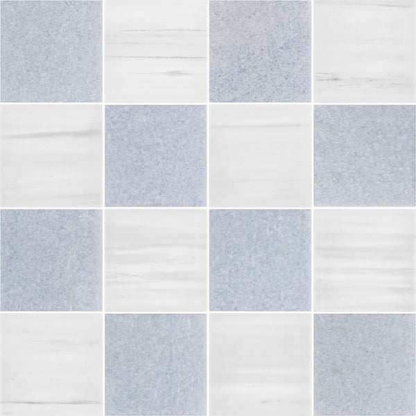 Blue Celeste & Dolomite 4" Checkerboard Honed