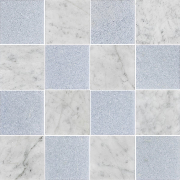 Blue Celeste & Bianco Carrara 4" Checkerboard Honed