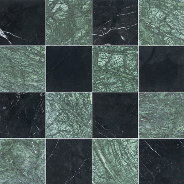 Black Marble & Notte Verde 4" Checkerboard Honed