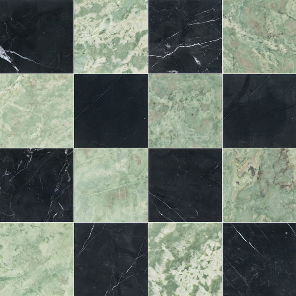 Black Marble & Emerald Green 4" Checkerboard Honed