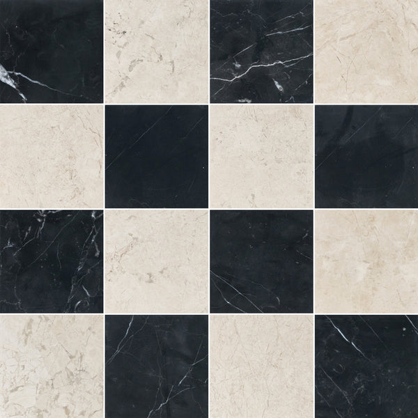 Black Marble & Vanilla Royale 4" Checkerboard Honed