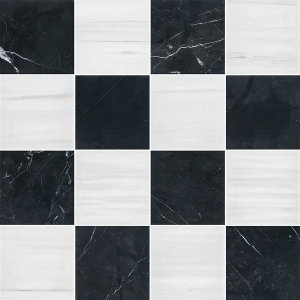 Black Marble & Dolomite 4" Checkerboard Honed
