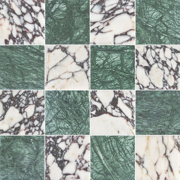 Bianco Violetta & Notte Verde 4" Checkerboard Honed