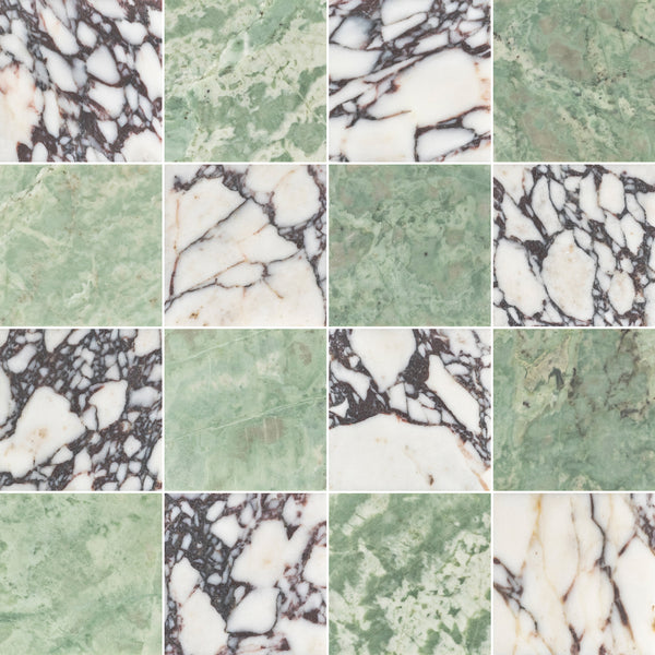 Bianco Violetta & Emerald Green 4" Checkerboard Honed