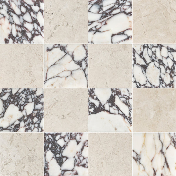 Bianco Violetta & Vanilla Royale 4" Checkerboard Honed