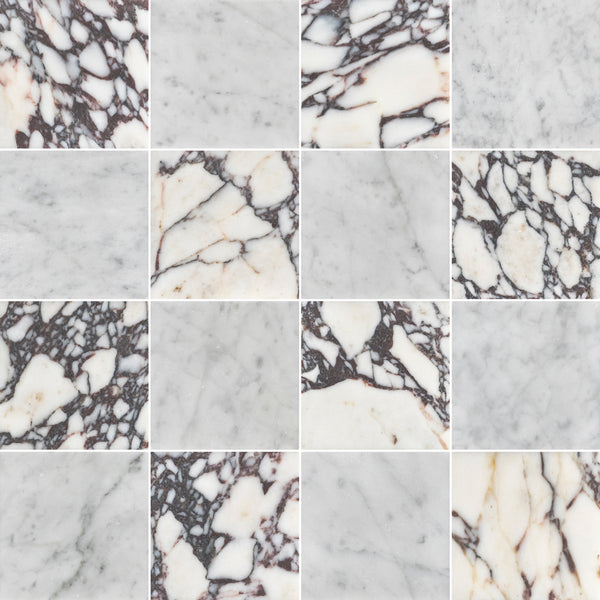 Bianco Violetta & Bianco Carrara 4" Checkerboard Honed