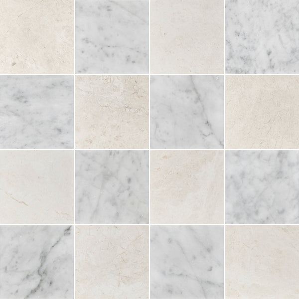 Alba Nova & Bianco Carrara 4" Checkerboard Honed