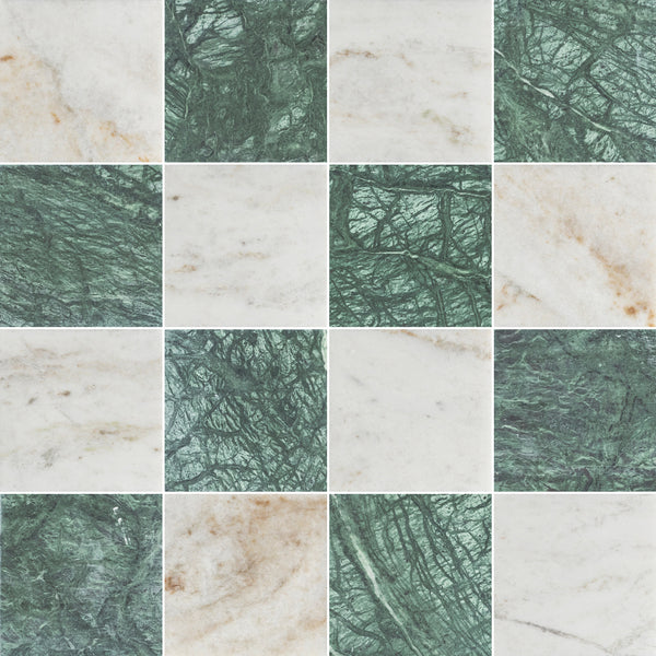 Bianco Oro & Notte Verde 4" Checkerboard Honed
