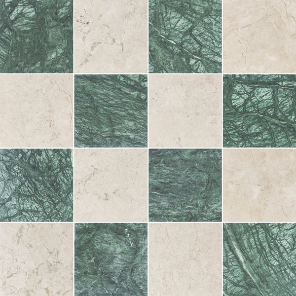 Notte Verde & Vanilla Royale 4" Checkerboard Honed