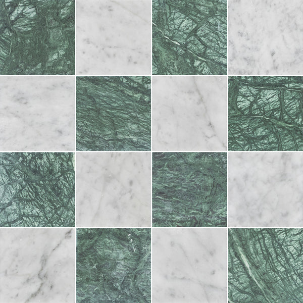 Notte Verde & Bianco Carrara 4" Checkerboard Honed - Elon Tile & Stone