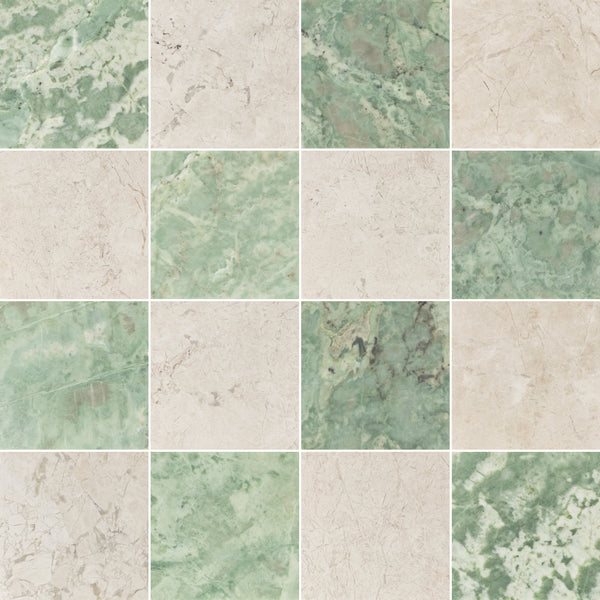 Emerald Green & Vanilla Royale 4" Checkerboard Honed - Elon Tile & Stone
