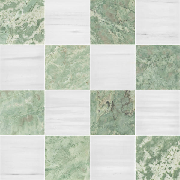 Emerald Green & Dolomite 4" Checkerboard Honed - Elon Tile & Stone