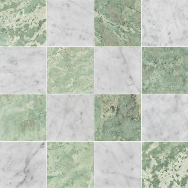 Emerald Green & Bianco Carrara 4" Checkerboard Honed - Elon Tile & Stone