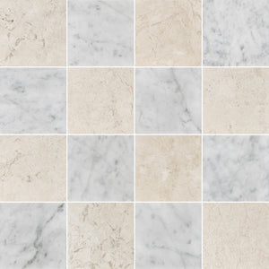 Vanilla Royale & Bianco Carrara 4" Checkerboard Honed - Elon Tile & Stone