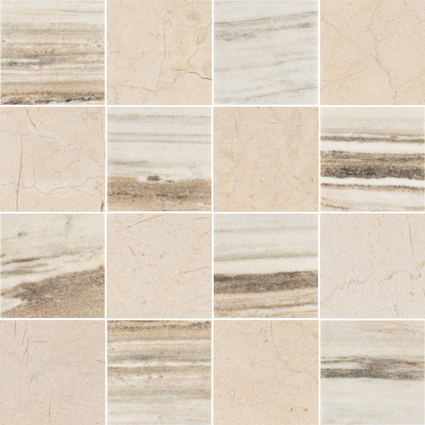Cinnamon Beige & Crema Marfil 4" Checkerboard Honed