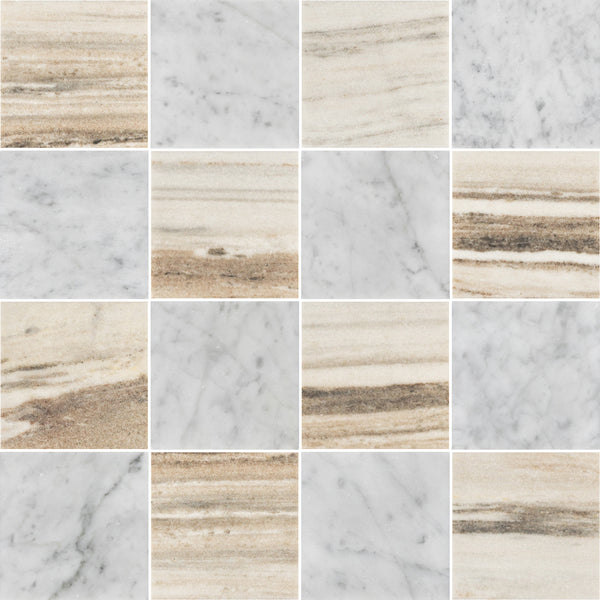 Cinnamon Beige & Bianco Carrara 4" Checkerboard Honed