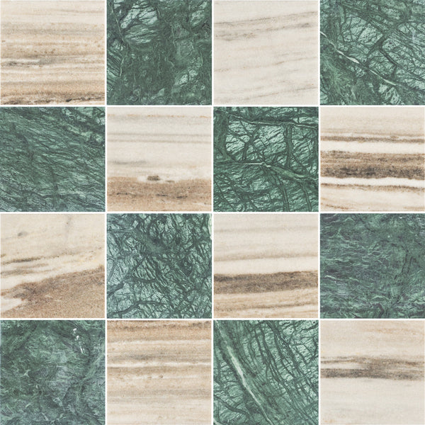 Cinnamon Beige & Notte Verde 4" Checkerboard Honed