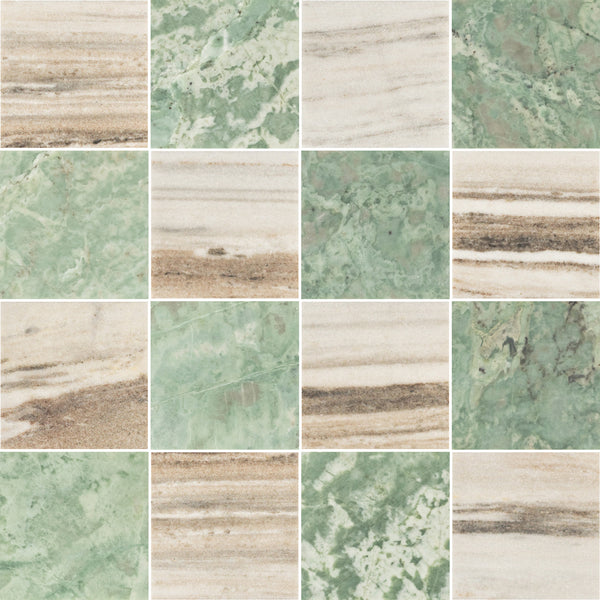 Cinnamon Beige & Emerald Green 4" Checkerboard Honed