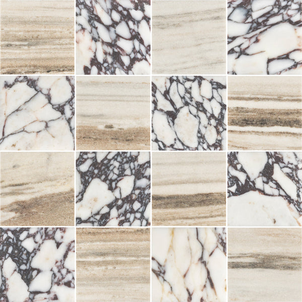 Cinnamon Beige & Bianco Violetta 4" Checkerboard Honed