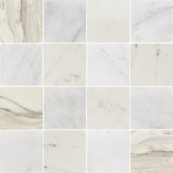 Calacatta Gold & Pearl White 4" Checkerboard Tumbled