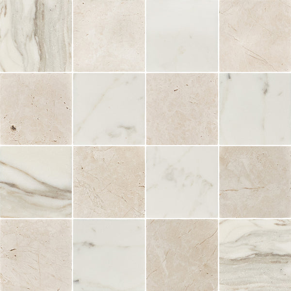 Calacatta Gold & Alba Nova 4" Checkerboard Tumbled