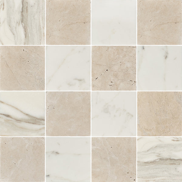 Calacatta Gold & Vanilla Royale 4" Checkerboard Tumbled