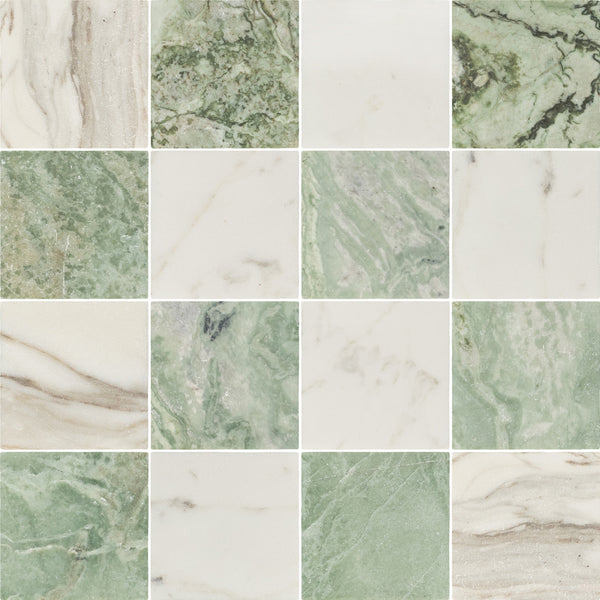 Calacatta Gold & Emerald Green 4" Checkerboard Tumbled