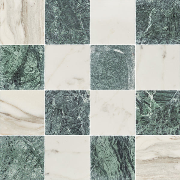 Calacatta Gold & Notte Verde 4" Checkerboard Tumbled